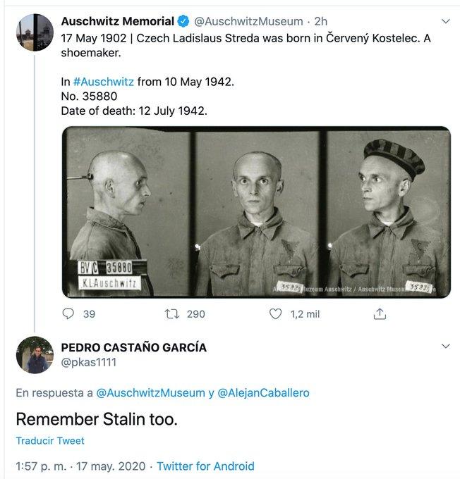 El tuit del director de Parques Regionales de la Comunidad de Madrid en el que pide al Museo de Auschwitz que recuerde a Stalin