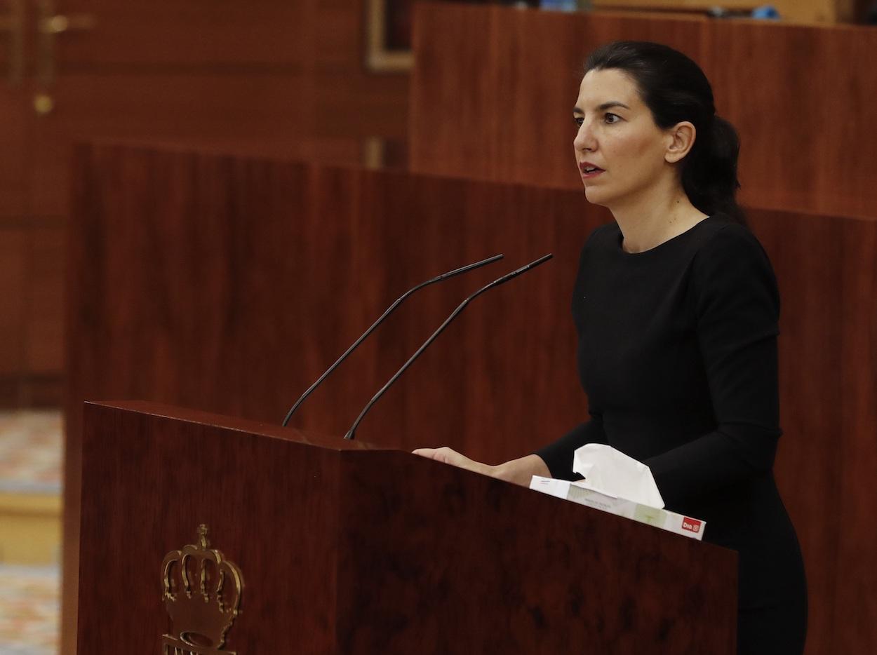 La portavoz de Vox en la Asamblea, Rocío Monasterio durante un pleno en la Asamblea de Madrid