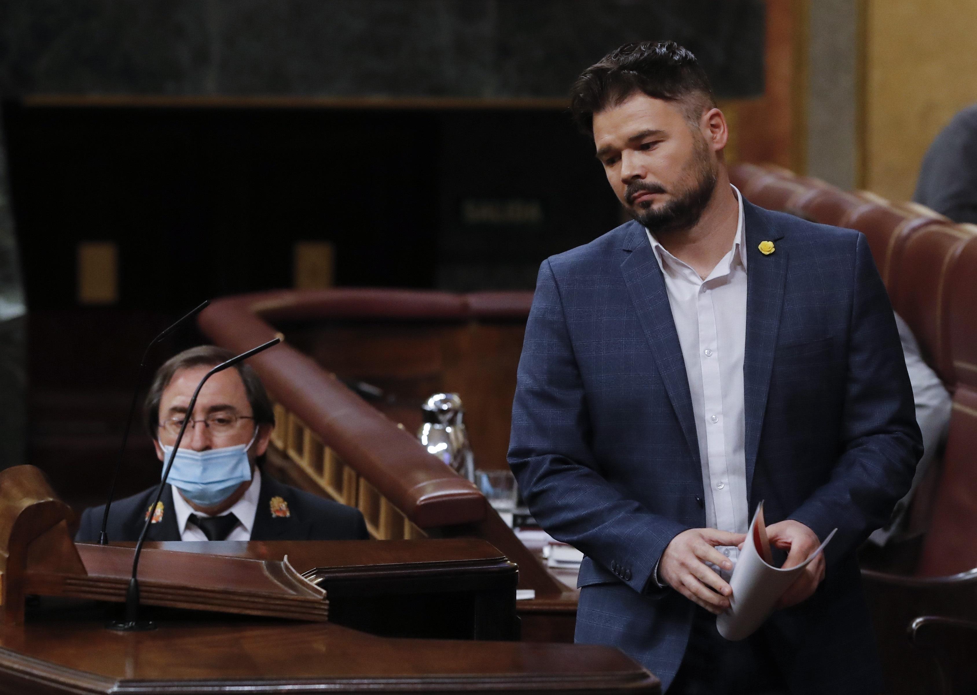 Gabriel Rufián interviene en el Congreso durante el debate de la prórroga del estado de alarma. EP