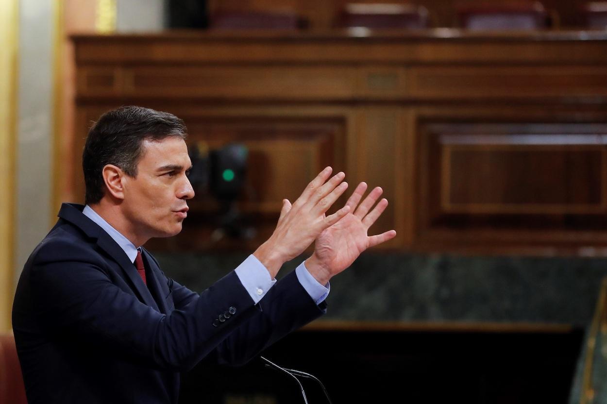 El presidente del Gobierno, Pedro Sánchez, durante el debate sobre la quinta prórroga del estado de alarma