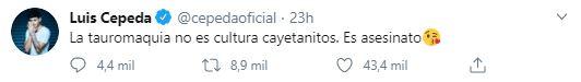 Tuit de Cepeda sobre la tauromaquia Tuit de Cepeda sobre la tauromaquia