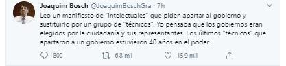 Joaquim Bosch sobre manifiesto Gobierno de técnicos