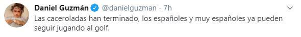 Tuit de Dani Guzman hablando sobre las caceroladas