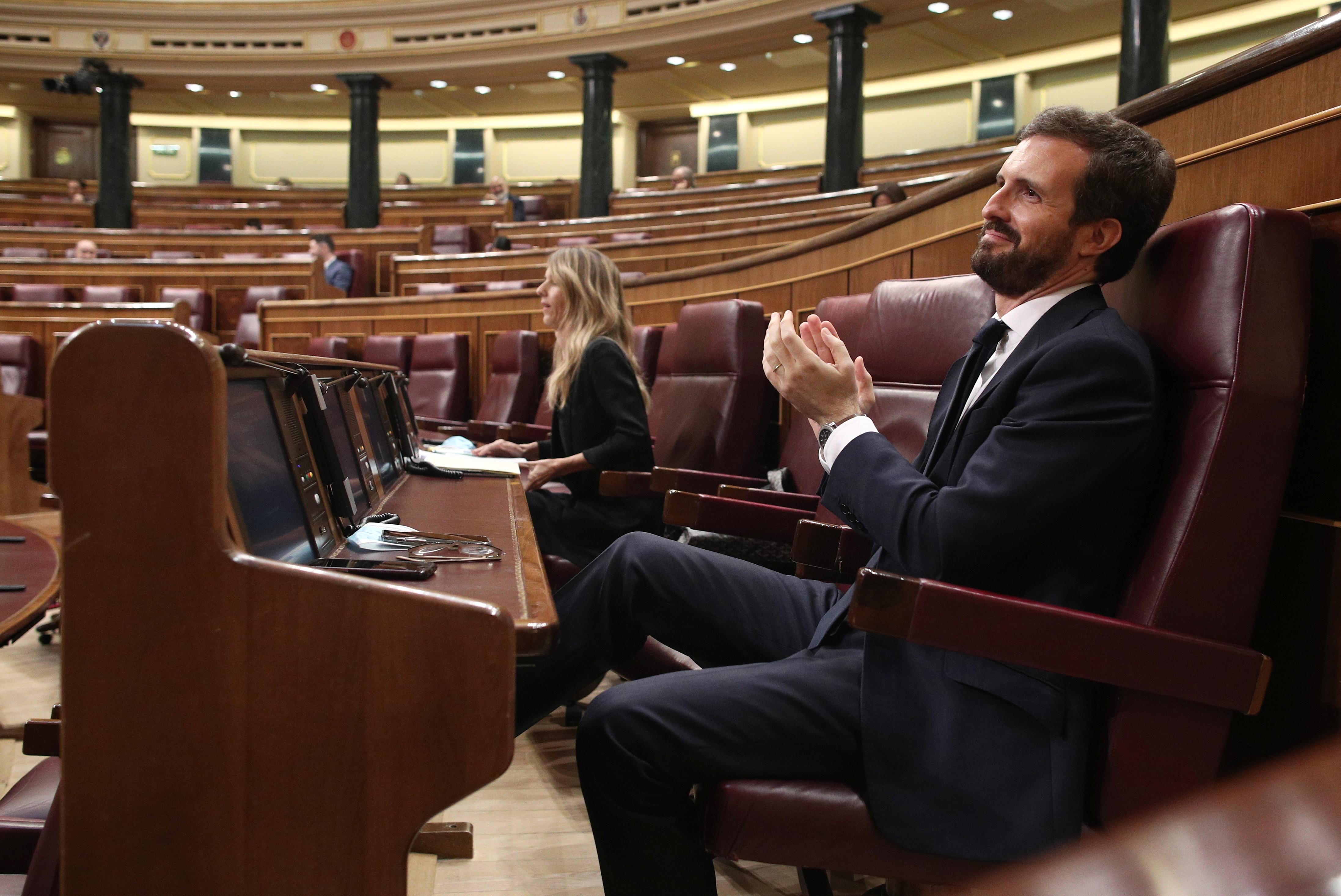 La portavoz del Grupo Popular en el Congreso de los Diputados, Cayetana Álvarez de Toledo, y el líder del PP, Pablo Casado