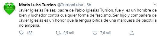 Tuit de la madre de Pablo Iglesias defendiendo a su marido