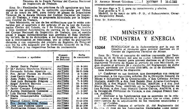 BOE del  de mayo de 1979 con el nombramiento de Javier Iglesias como inspector de Trabajo