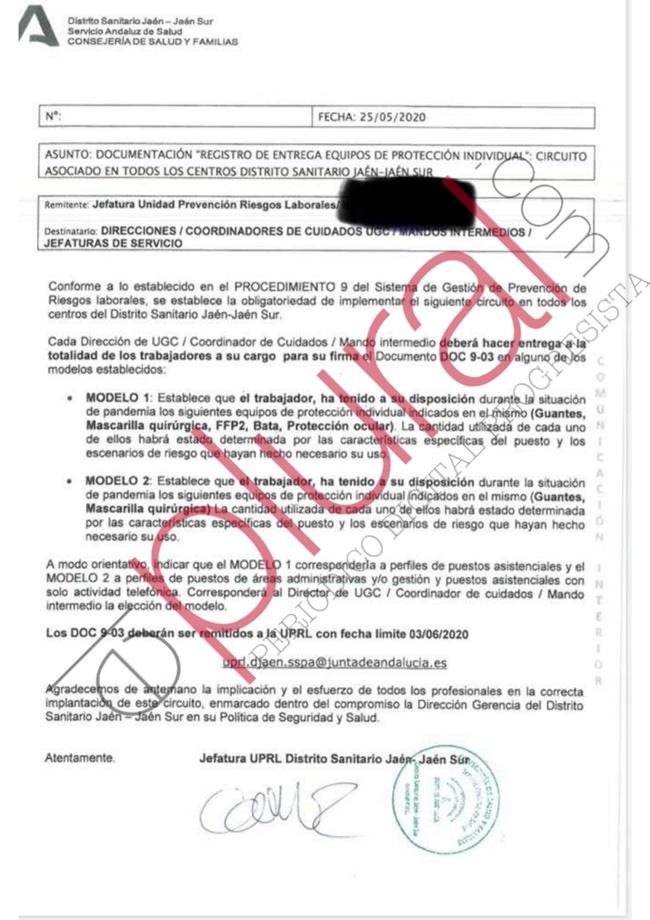 Documento sobre equipos de protección individual en Jaén