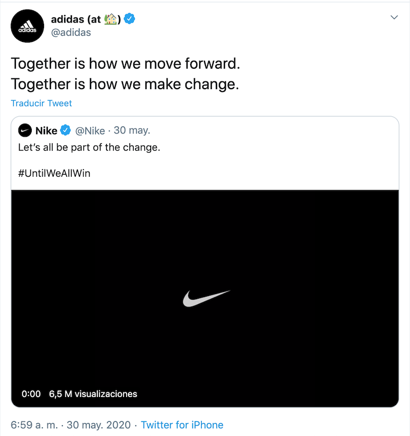 Tuit de Adidas RT a Nike