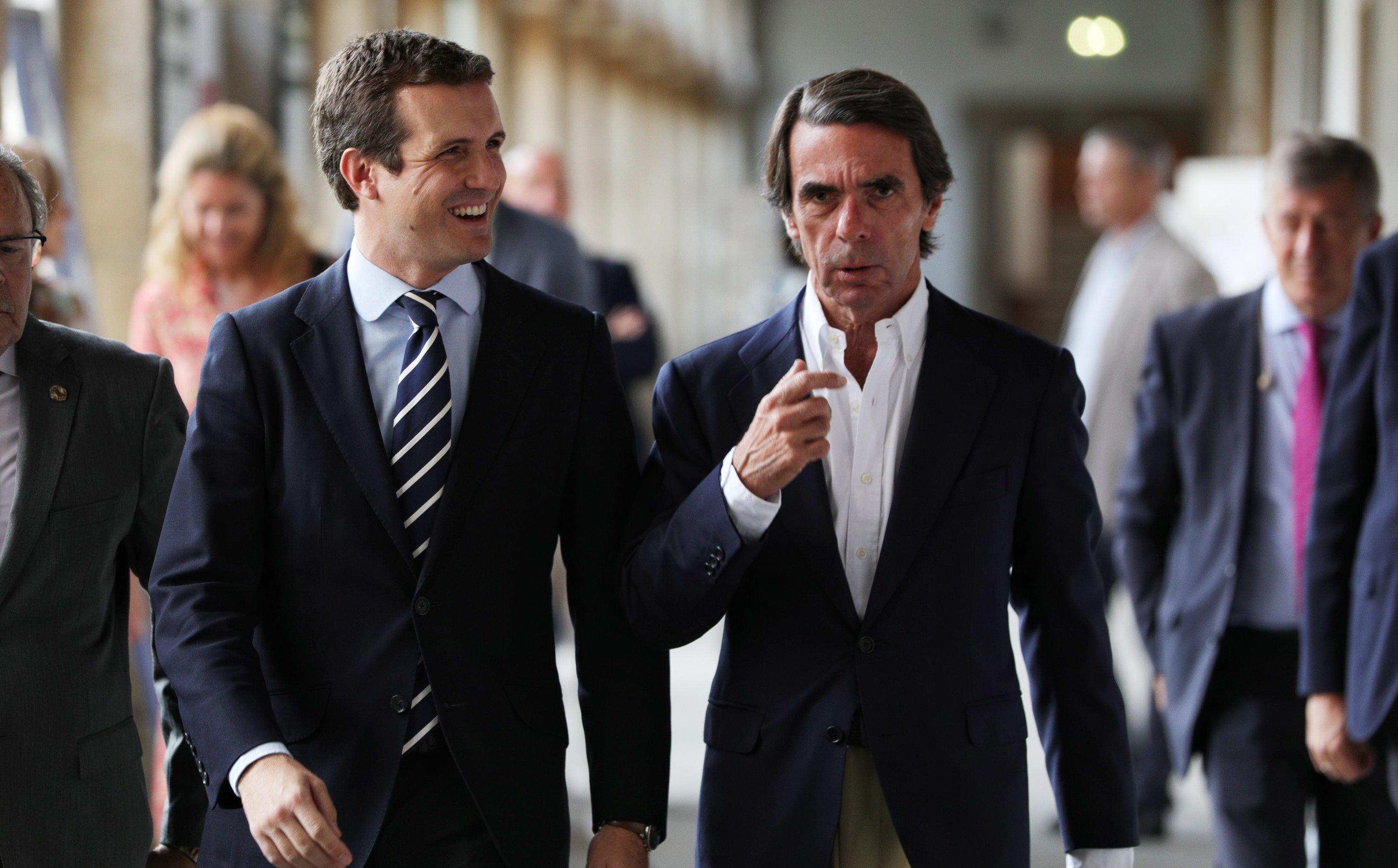 El líder del Partido Popular, Pablo Casado, y el presidente de la Fundación FAES, José María Aznar. Fuente: EP.