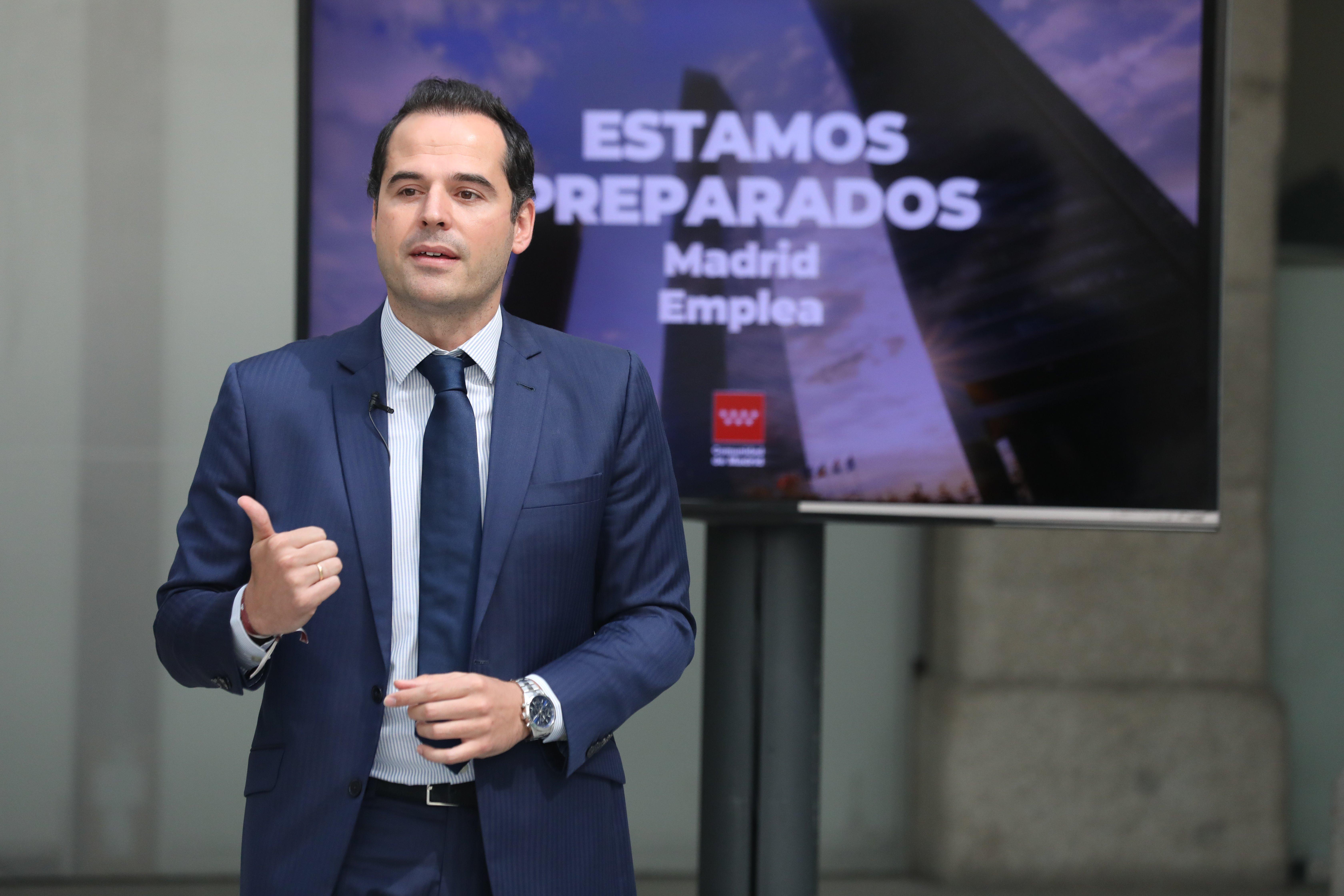 Ignacio Aguado, este lunes durante la presentación del Plan de Acción para la Reactivación del Empleo. Fuente: EP.