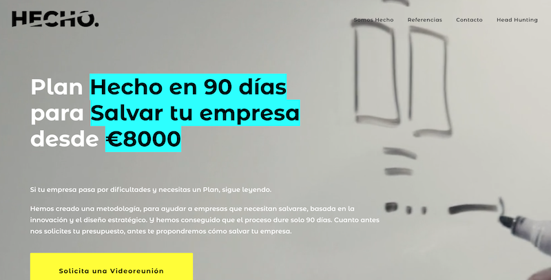 Web de Hecho Company y su plan de innovación en 90 días