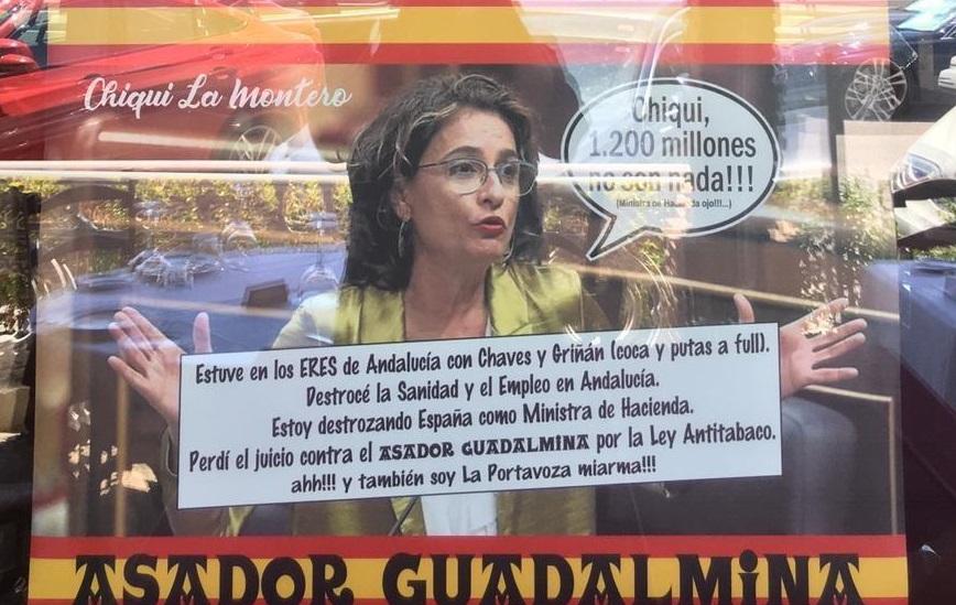 Cartel del Asador Guadalmina contra la ministra de Hacienda, María Jesús Montero. 