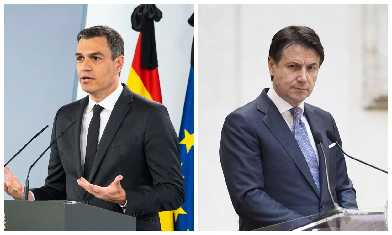 Pedro Sánchez, presidente del Gobierno español, y Giuseppe Conte, primer ministro italiano