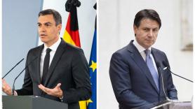 Pedro Sánchez, presidente del Gobierno español, y Giuseppe Conte, primer ministro italiano