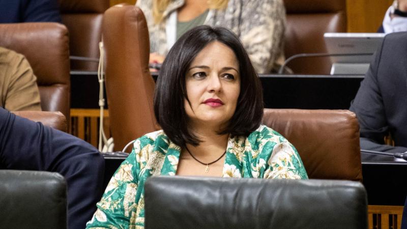 La presidenta del PP de Sevilla, Virginia Pérez, en el Parlamento de Andalucía