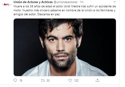 Unión de Actores y Actrices sobre fallecimiento de Jordi Mestre