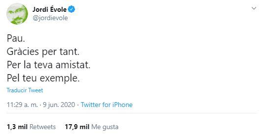 Tuit Jordi Évole despedida Pau Donés