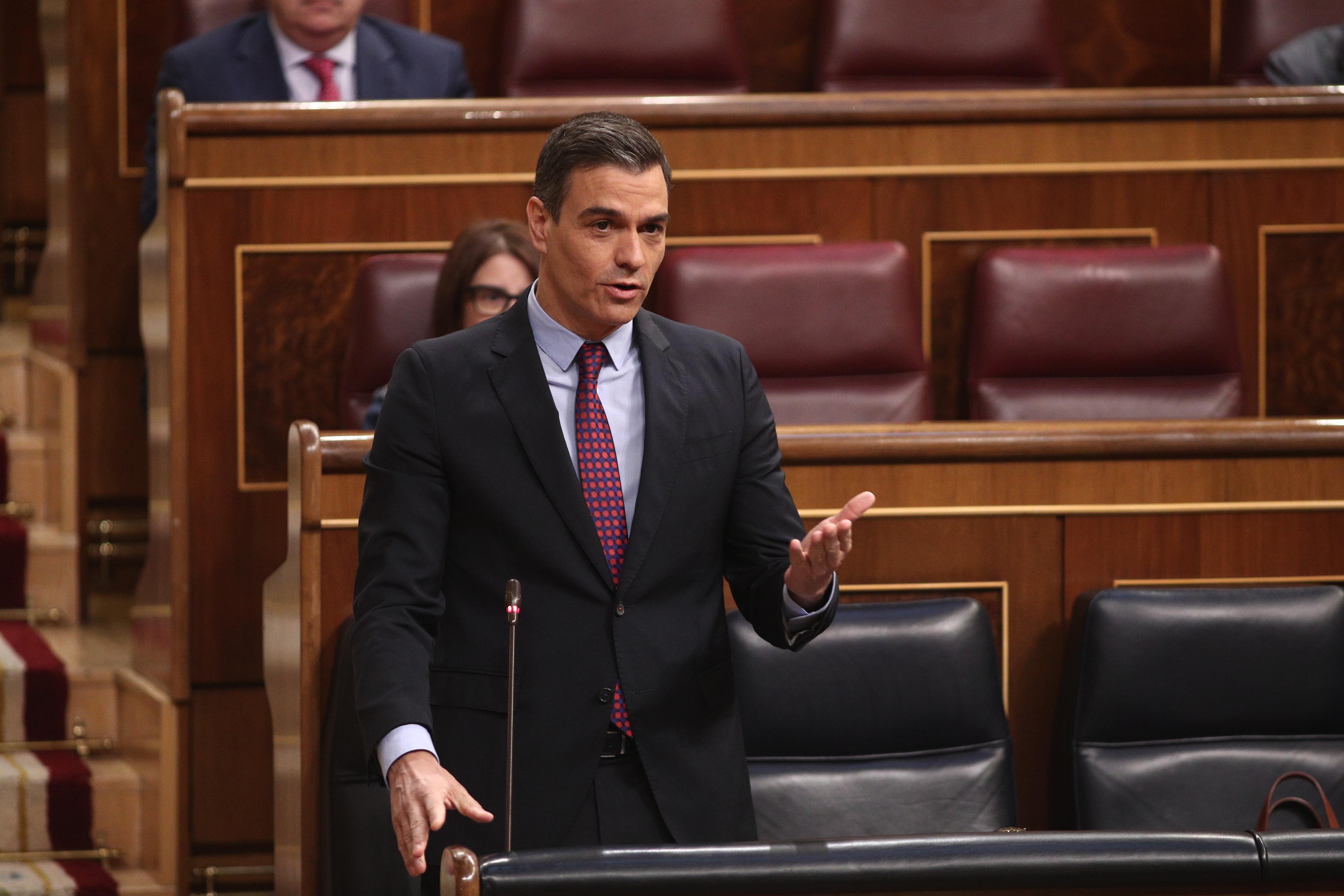 El presidente del Gobierno, Pedro Sánchez, interviene en la sesión de control en el Congreso de los Diputados. Europa Press.