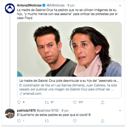 Captura comentario Twitter sobre la madre del niño Gabriel 3