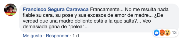 Captura comentario Facebook sobre la madre del niño Gabriel