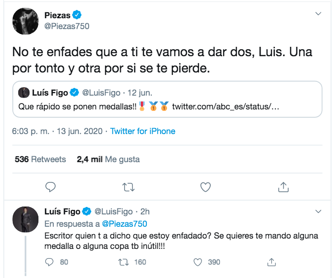 Conversación en Twitter entre el rapero Piezas y Luis Figo