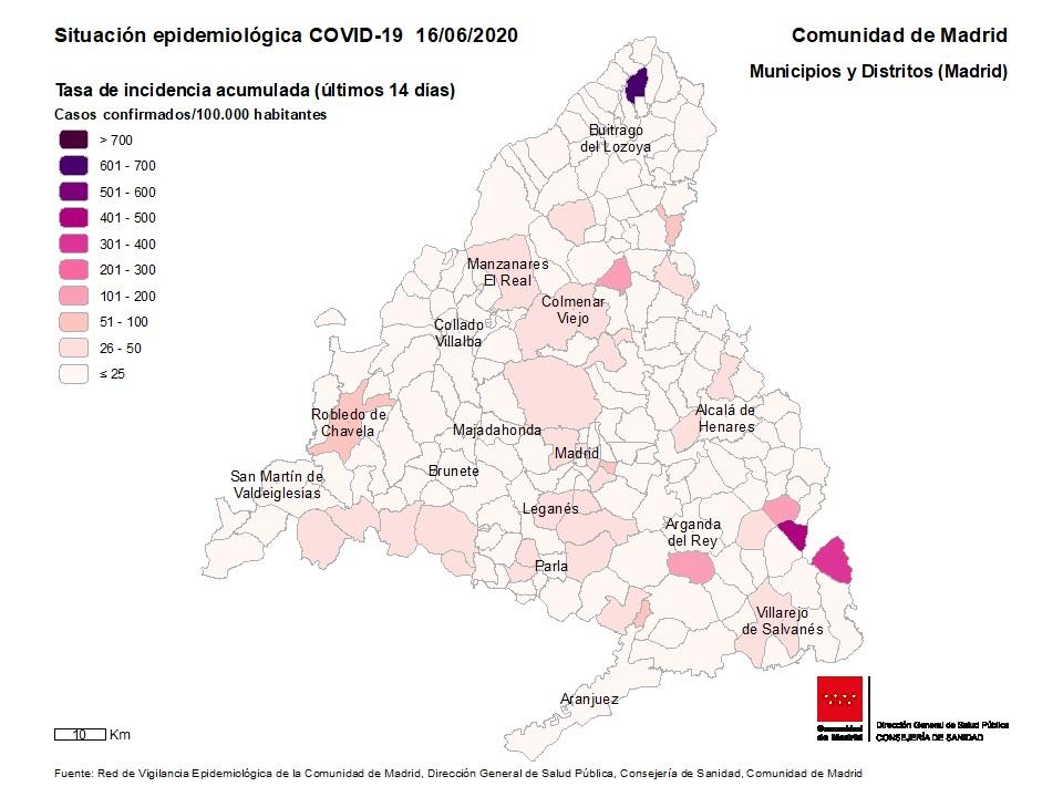 Mapa de personas contagiadas en la Comunidad de Madrid