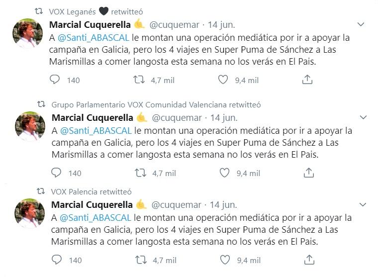 Los retuits de varias cuentas de Vox / Twitter Los retuits de varias cuentas de Vox / Twitter