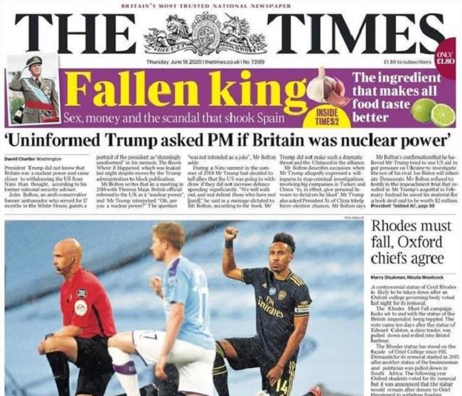 Portada de The Times sobre el Rey emérito