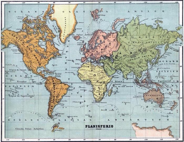 En 1884 se utilizaba como coordenada principal el meridiano de Madrid, tal como vemos en este mapa de José Reinoso.