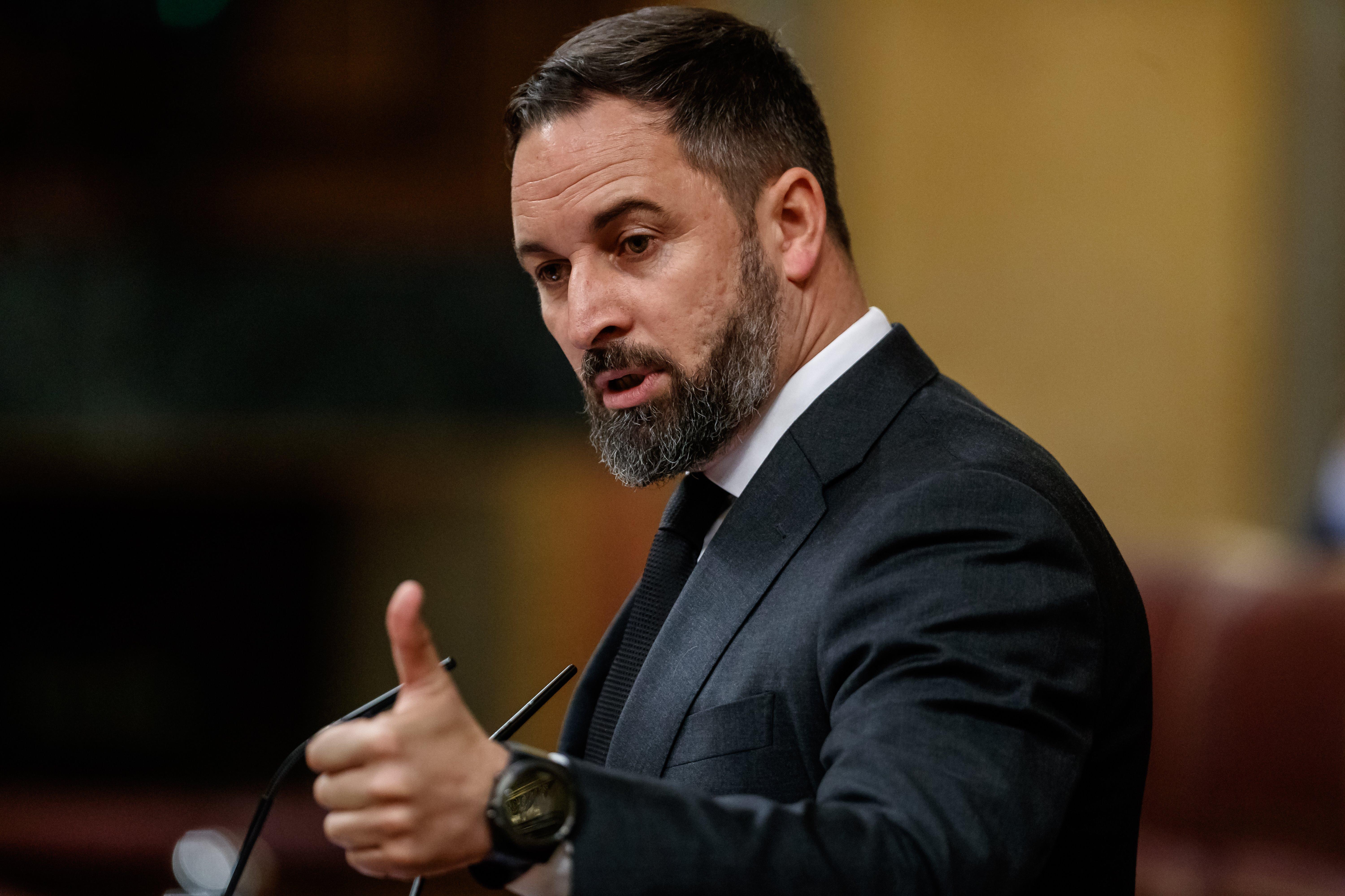 El presidente de Vox, Santiago Abascal, durante una intervención en el Congreso. Fuente: EP.