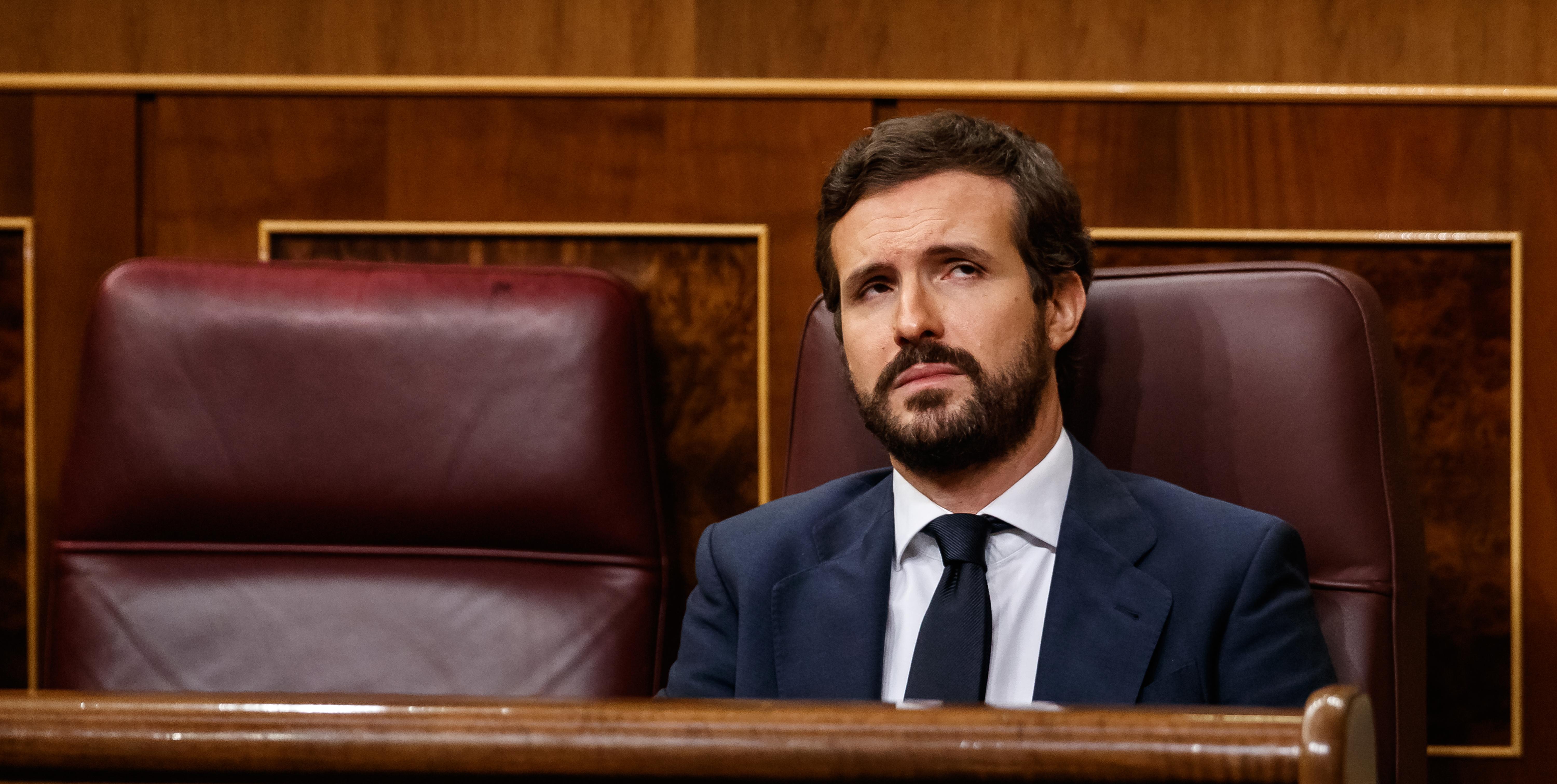 El presidente del Partido Popular, Pablo Casado, durante la sesión de Control al Gobierno celebrada en el Congreso de los Diputados