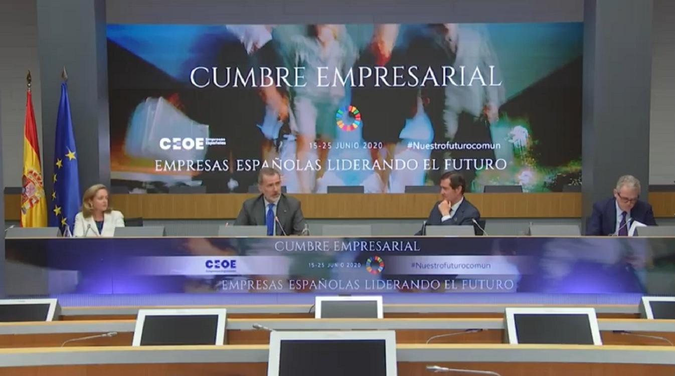 Felipe VI clausura la macrocumbre de CEOE con Nadia Calviño, Antonio Garamendi y Pablo Isla
