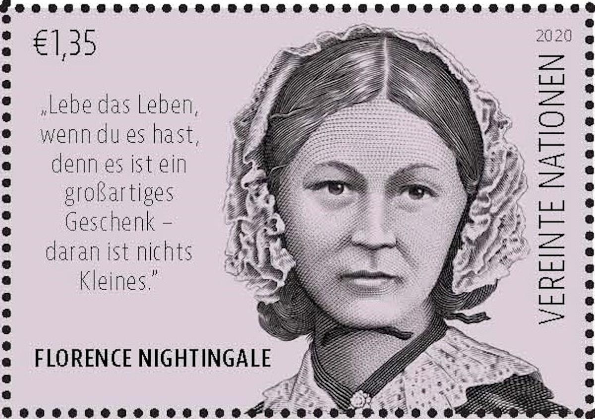 Sello alemán conmemorativo del bicentenario del nacimiento de Florence Nightingale.