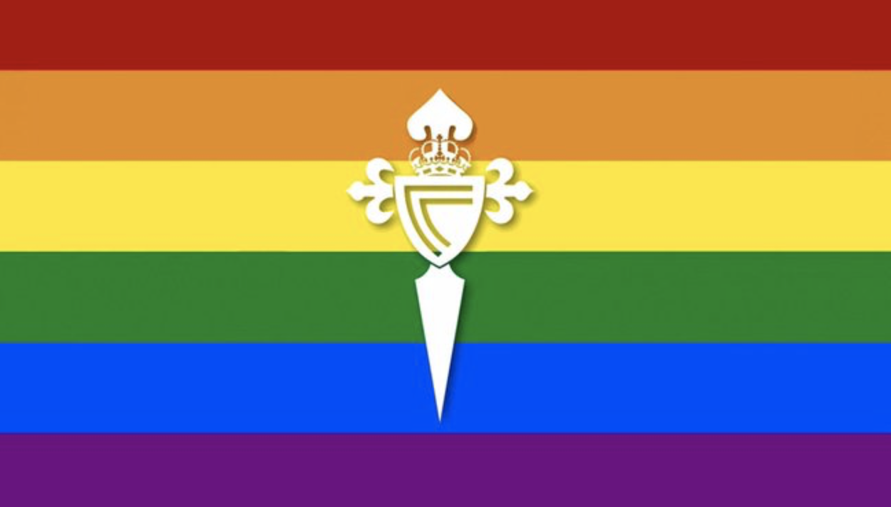 Bandera LGTBI con el escudo del Celta