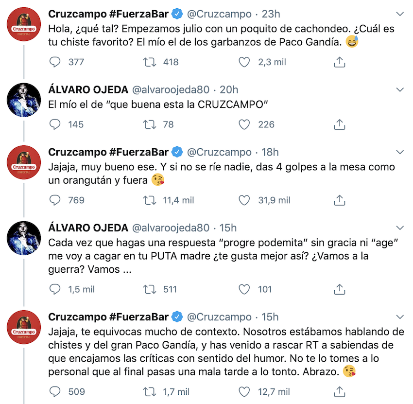 Tuits de Cruzcampo y Álvaro Ojeda Tuits de Cruzcampo y Álvaro Ojeda