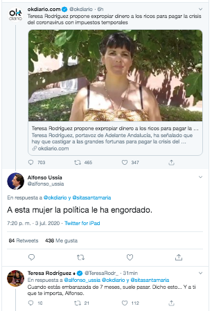 Conversación en Twitter entre Alfonso Ussía y Teresa Rodríguez
