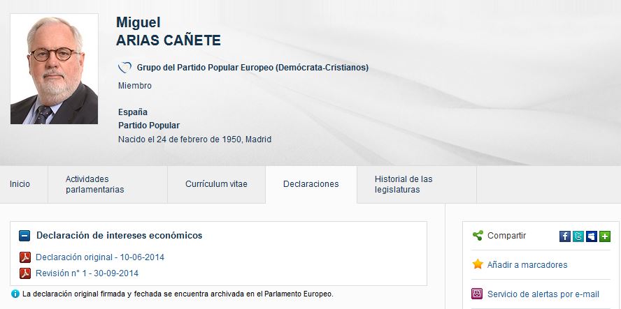 A 24 horas de su 'examen', Cañete rectifica su declaración ante el Parlamento Europeo: ocultó durante meses los sobresueldos del PP