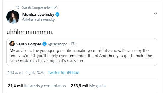 Respuesta Monica Lewinsky al tuit de la humorista americana Respuesta Monica Lewinsky al tuit de la humorista americana