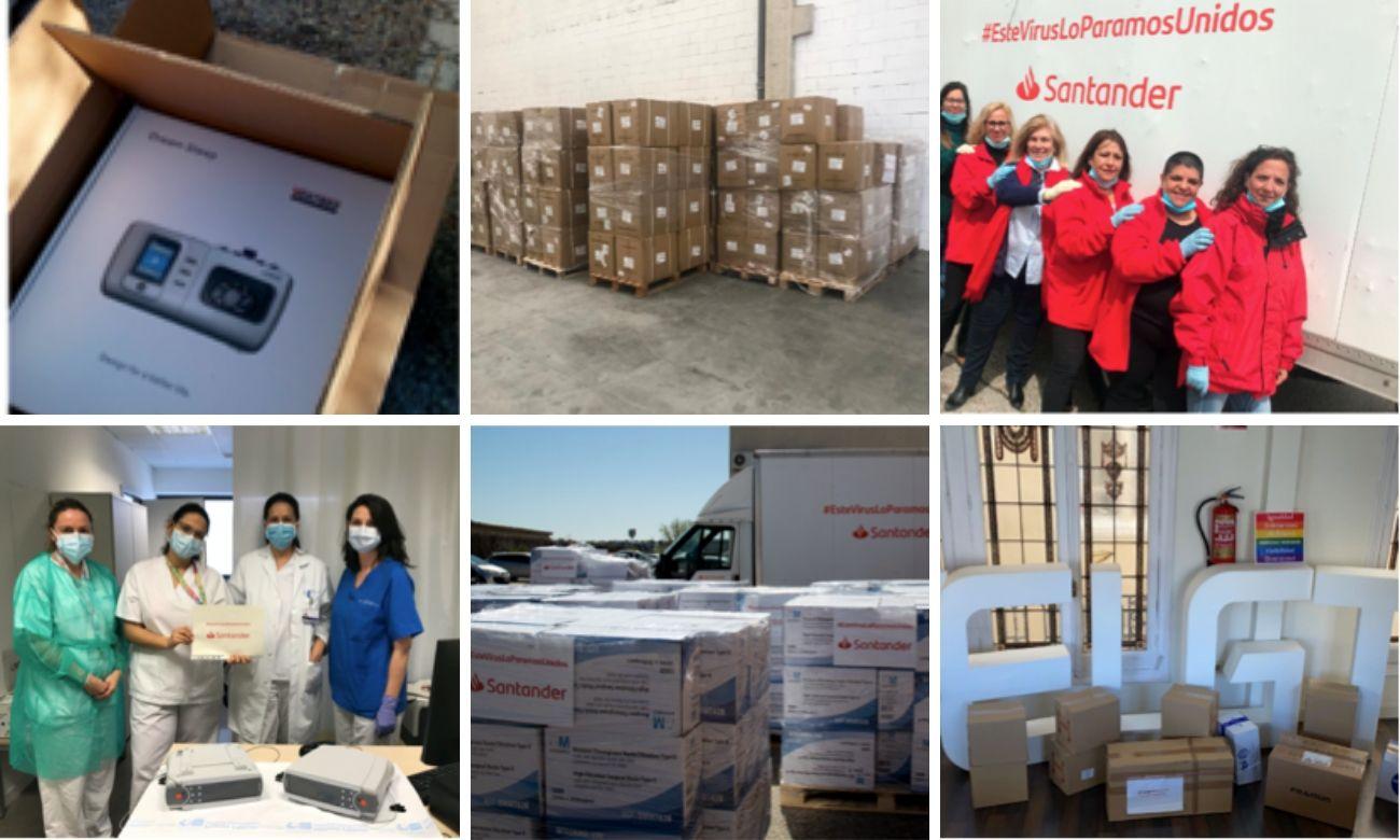 Imágenes de materiales e iniciativas puestas en marcha por el Fondo Solidario Juntos, del Banco Santander, contra el Covid 19