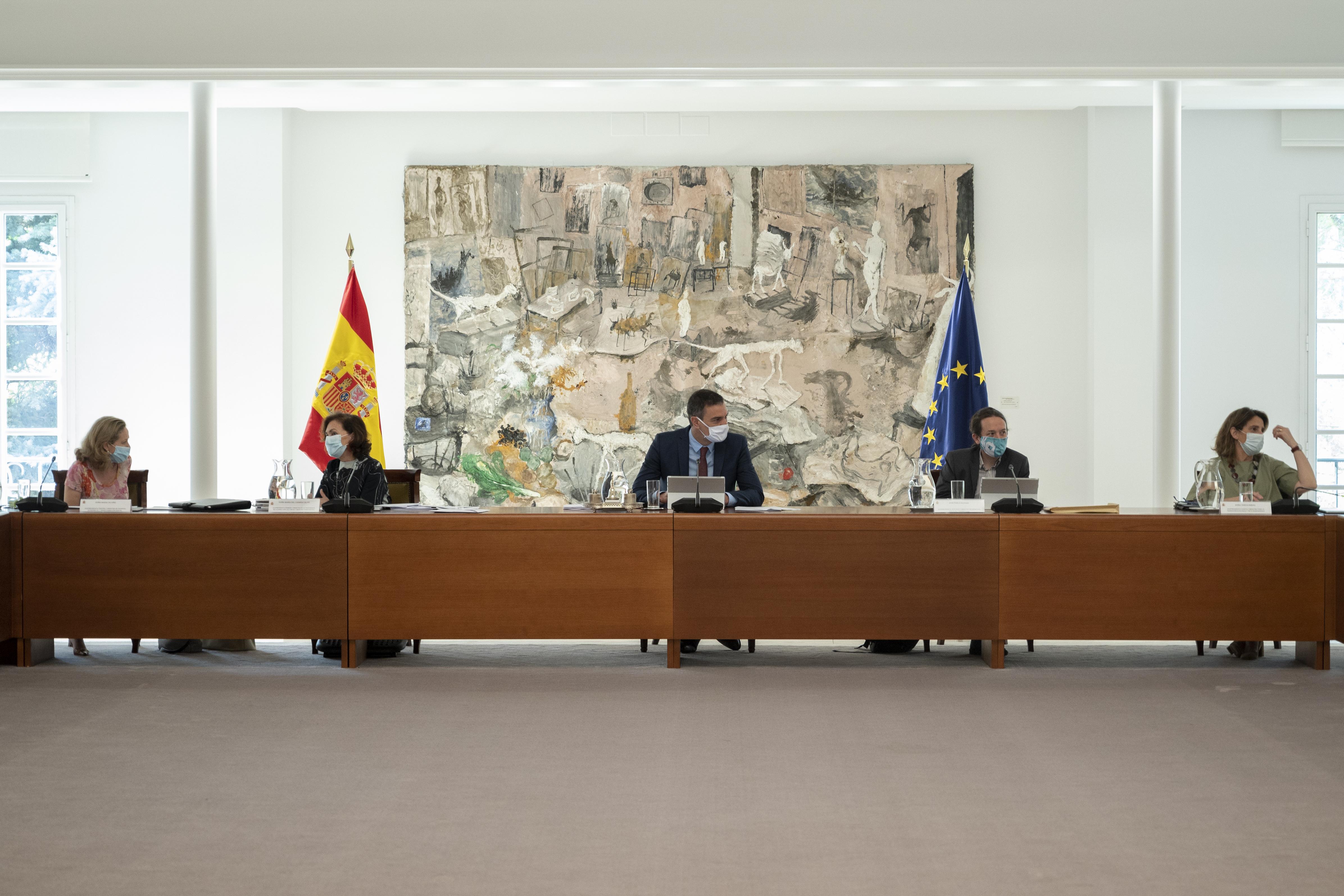 Reunión del Consejo de Ministros donde se aprobó la prorrogación de los ERTEs hasta septiembre. EP