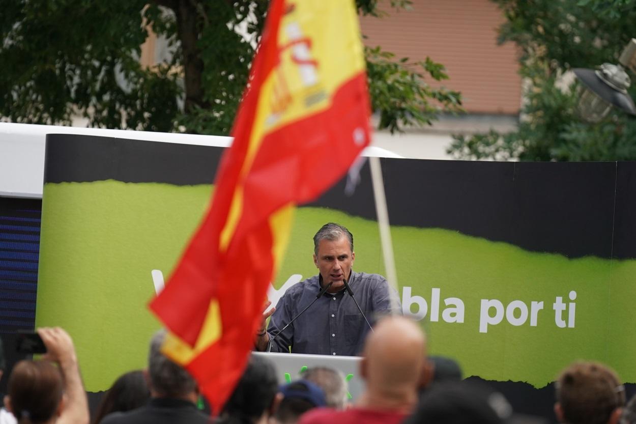 Javier Ortega Smith, secretario general de Vox, durante la campaña en Euskadi