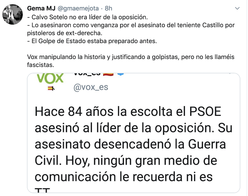Respuesta a tuit de Vox sobre Calvo Sotelo Respuesta a tuit de Vox sobre Calvo Sotelo