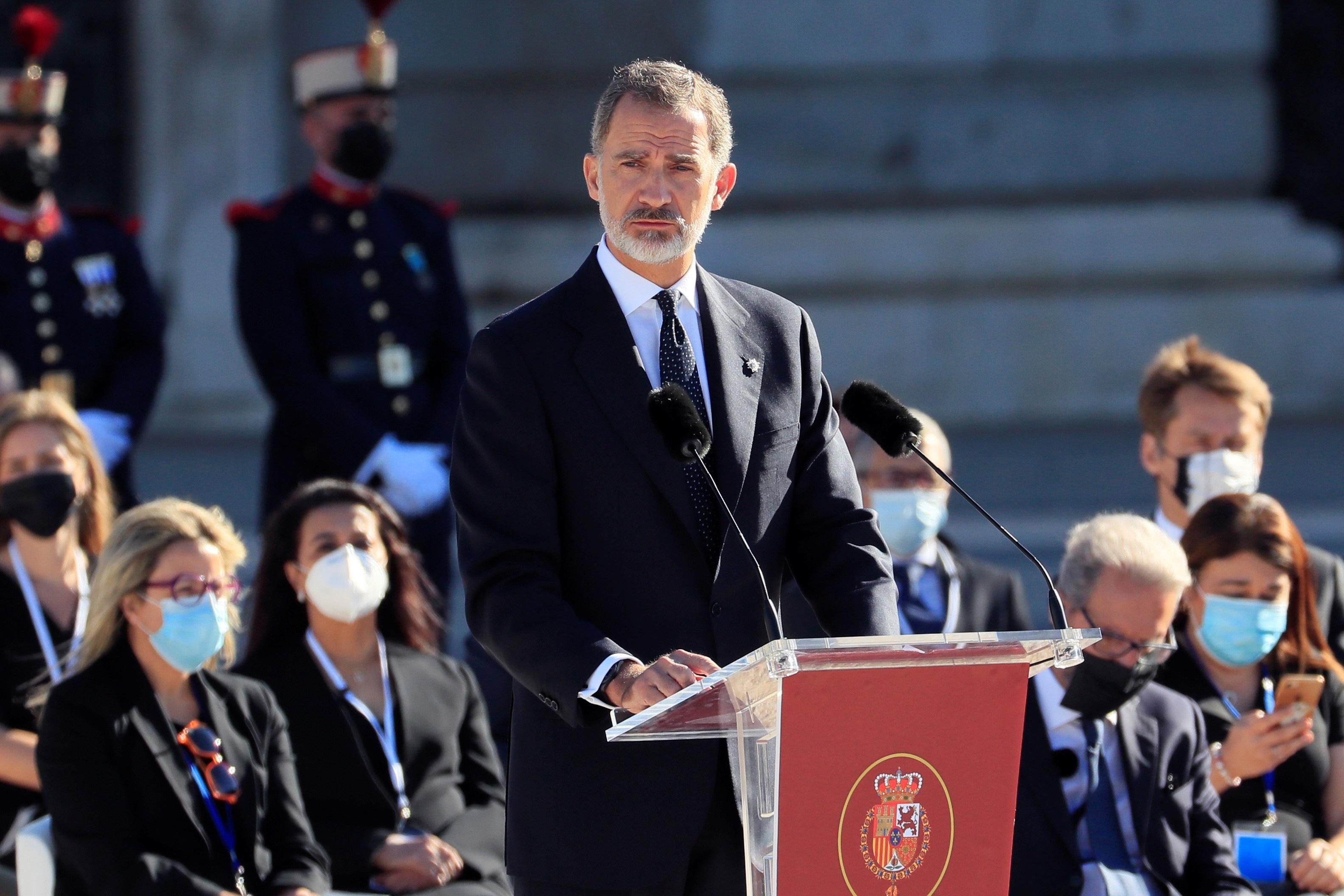El Rey Felipe VI en la intervencion del homenaje de Estado de las víctimas de la pandemia. EP