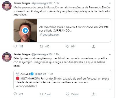 Mensaje de Javier Negre sobre las vacaciones de Fernando Simón