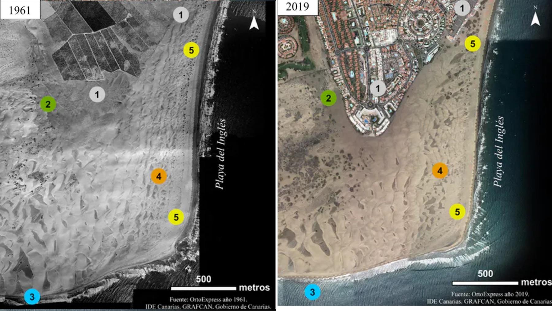 Las dunas de Maspalomas en 1961 y en 2019