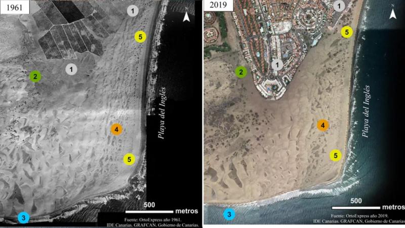Las dunas de Maspalomas en 1961 y en 2019