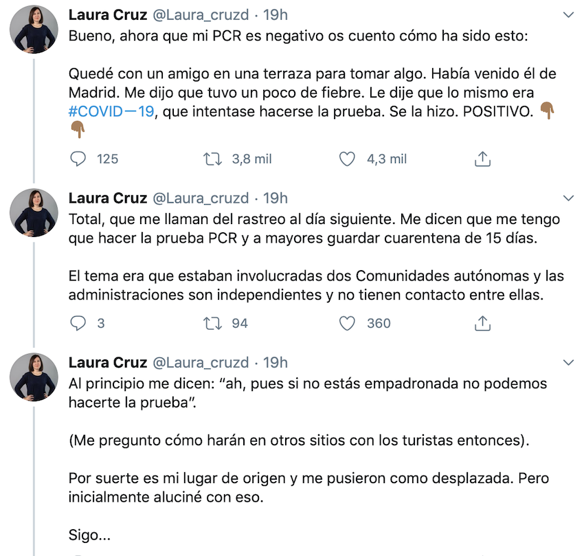 Captura del hilo de la periodista contra los rastreos de Ayuso