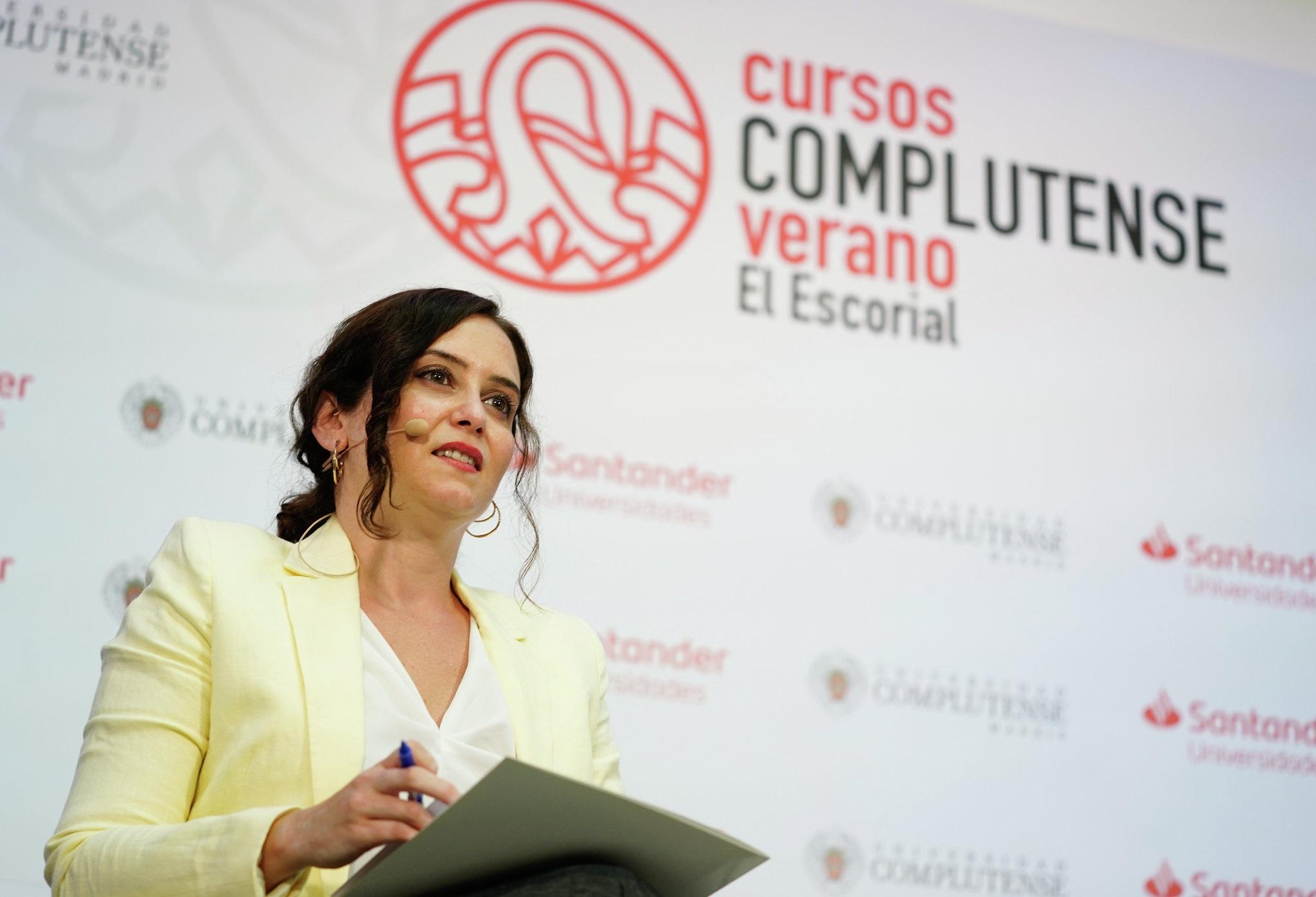 Isabel Díaz Ayuso en una jornada de los Cursos de Verano de El Escorial 2020. Europa Press. 