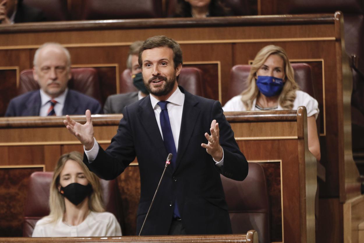 Pablo Casado, presidente del PP, durante una sesión de control