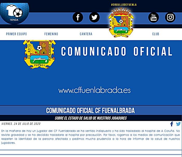 Comunicado del CF Fuenlabrada publicado en la web oficial del Club.